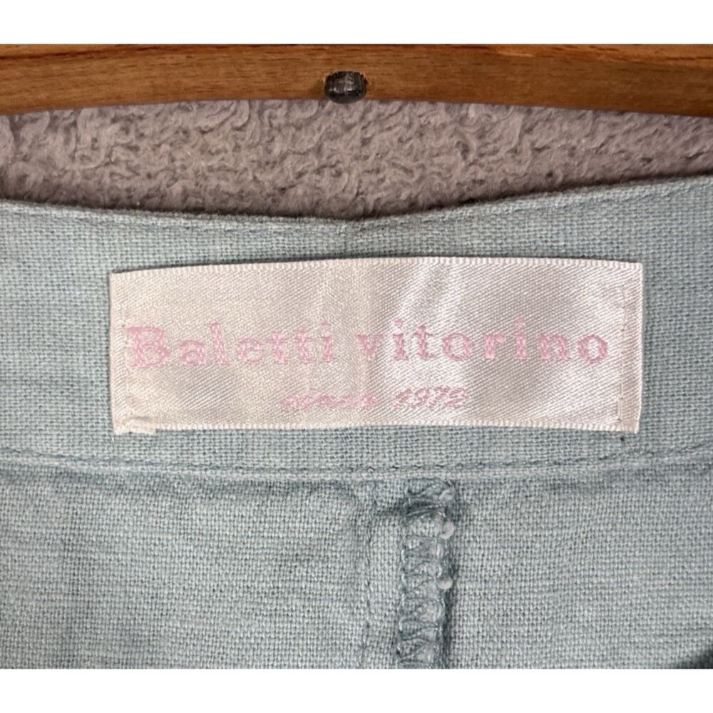 Baletti‎ Vitorino Top Women’s Size M Leaf Applique Slit Hem Powder Blue Bohemian - Picture 9 of 13